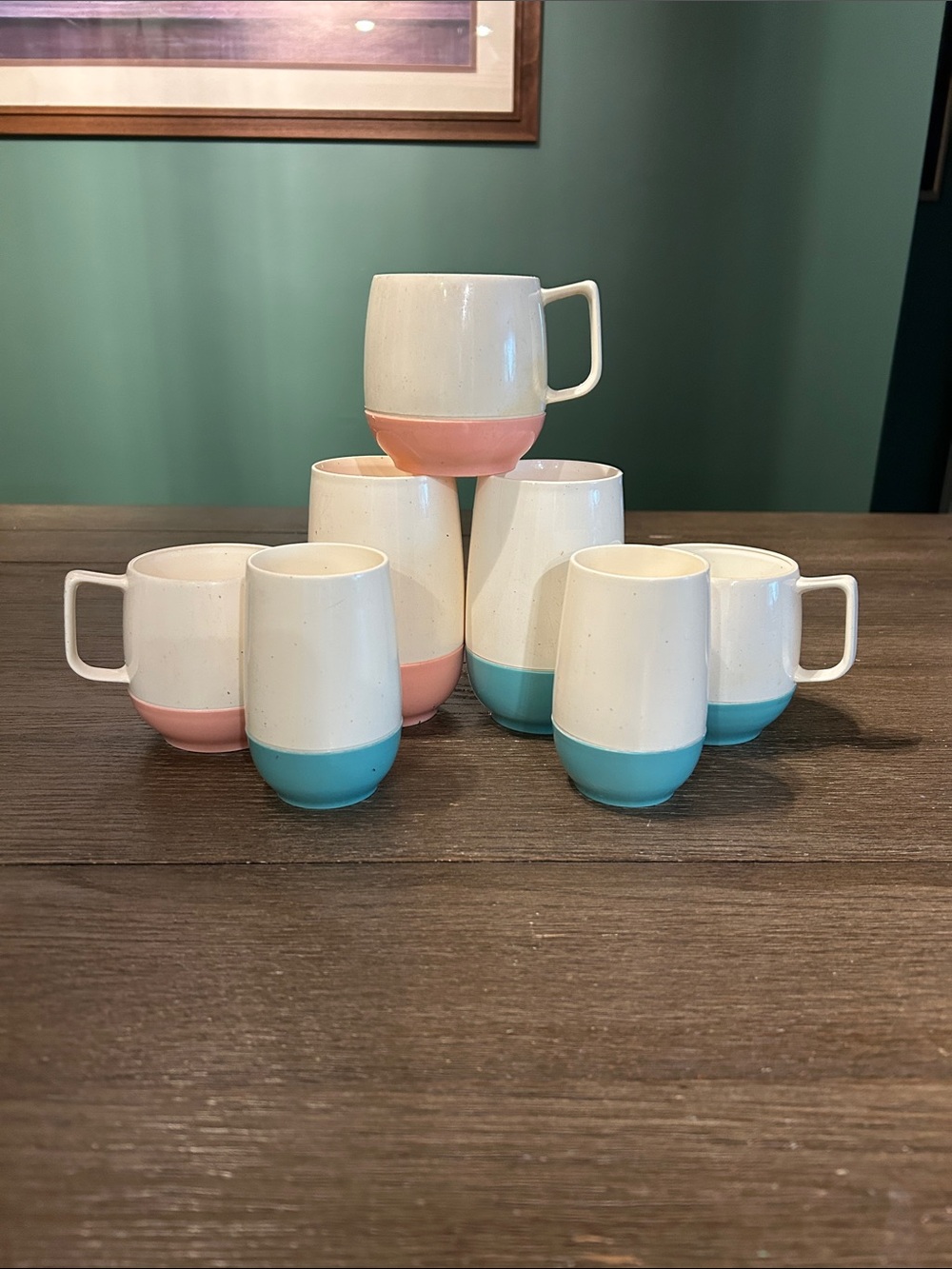 Vintage mid century plastic baby blue pink cup bundle Vacron Bopp Decker 7 cups